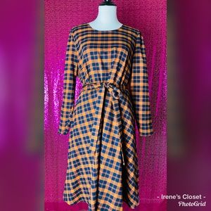 Eloquii Plaid Long Sleeve Fit and Flare Dress